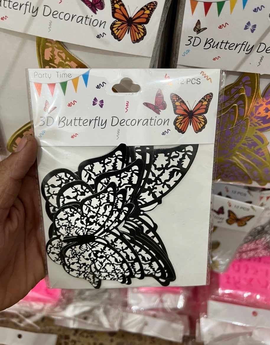 3D White & Black  Butterflies Pack of 12Pcs