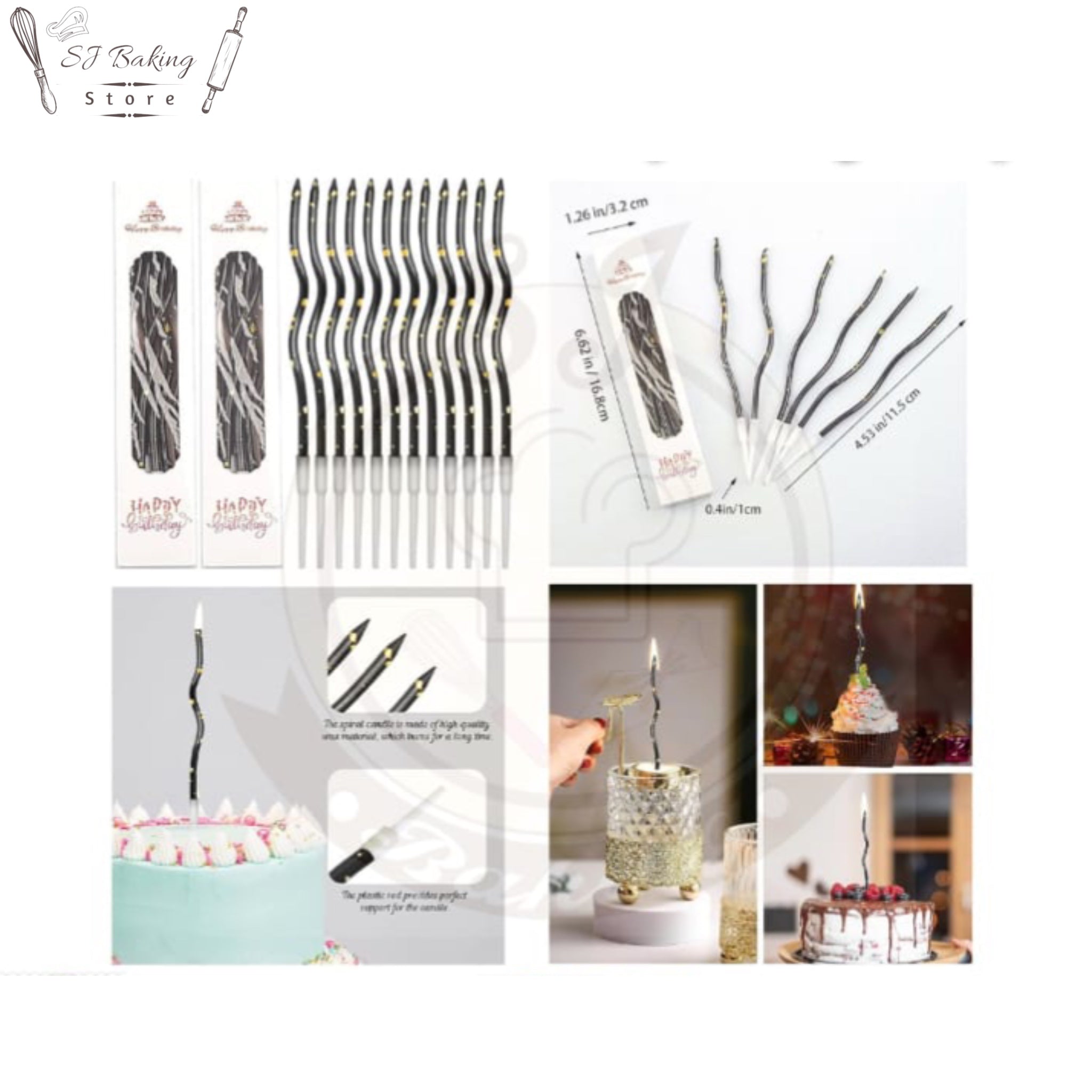 Black Curve Birthday Candles For Cake Decoration