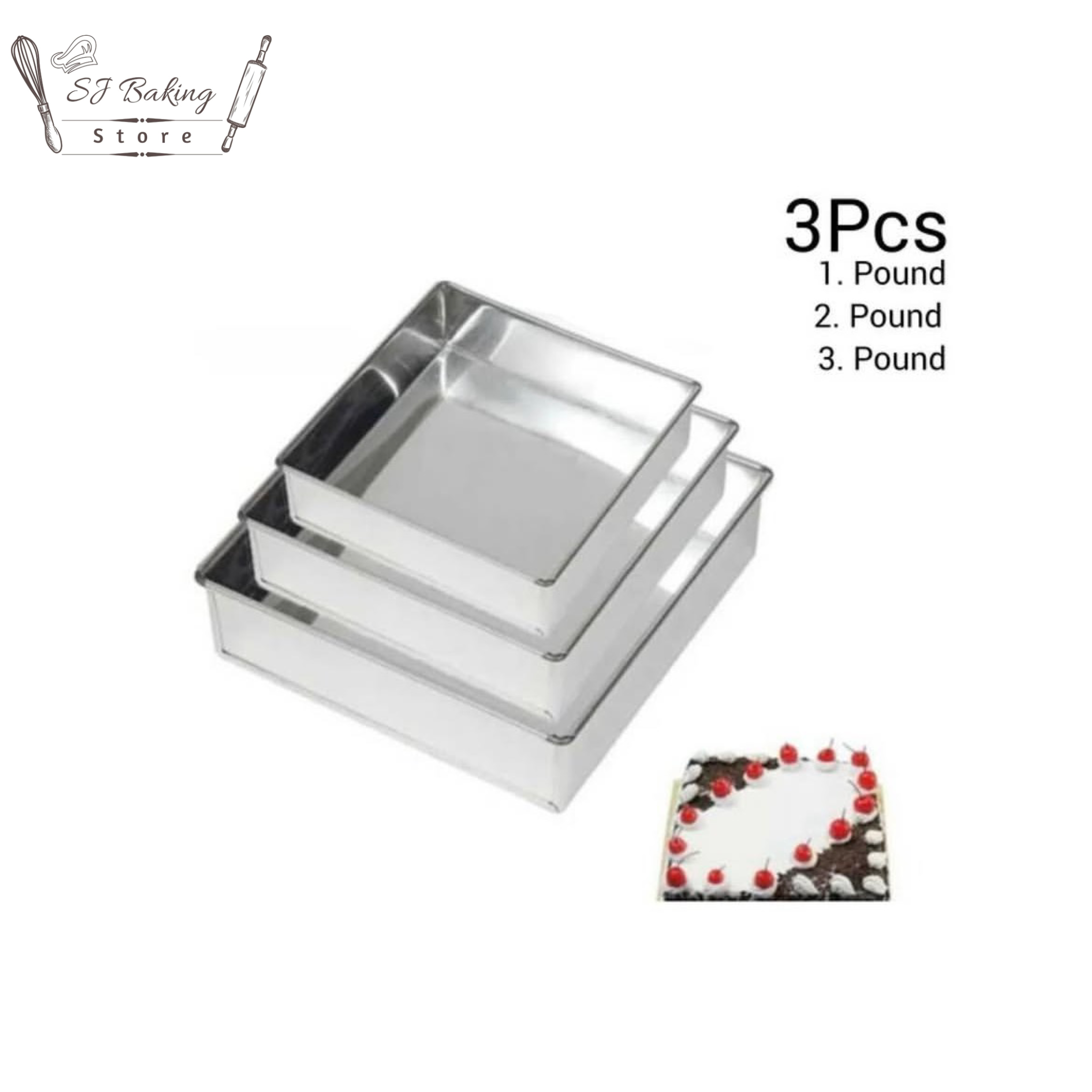 3Pcs Silver Sqaure Pan Set 6,7,8 inches