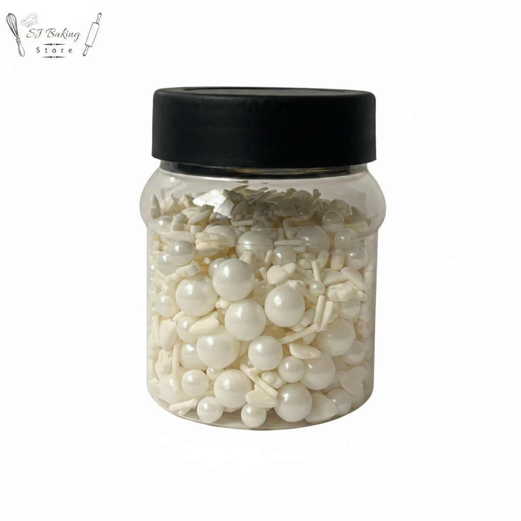 Edible White Mix Super Shine Sprinkles (100gm)