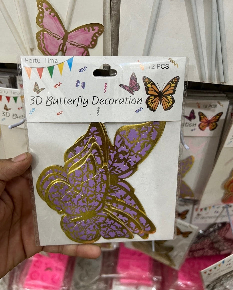 3D Purple  & Gold  Butterflies Pack of 12Pcs