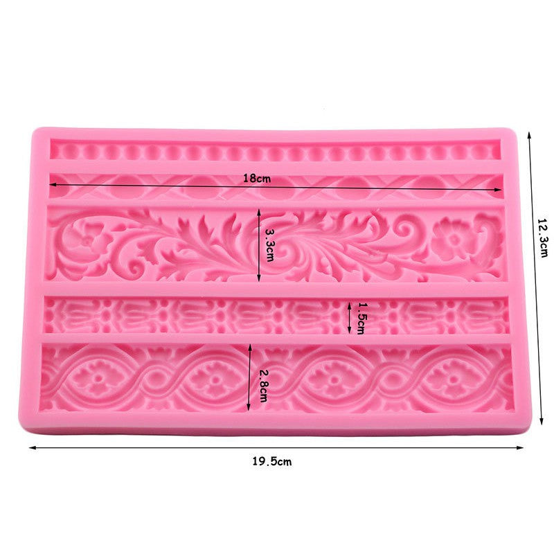 DIY Baroque Scroll Relief Cake Border Fondant Silicone Mold