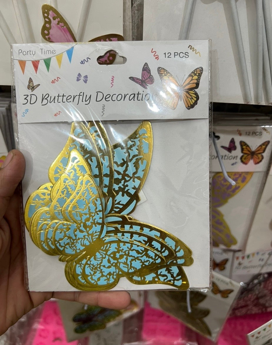 3D Blue & Gold  Butterflies Pack of 12Pcs