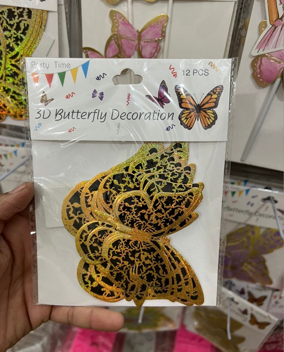 3D Black & Gold  Butterflies Pack of 12Pcs