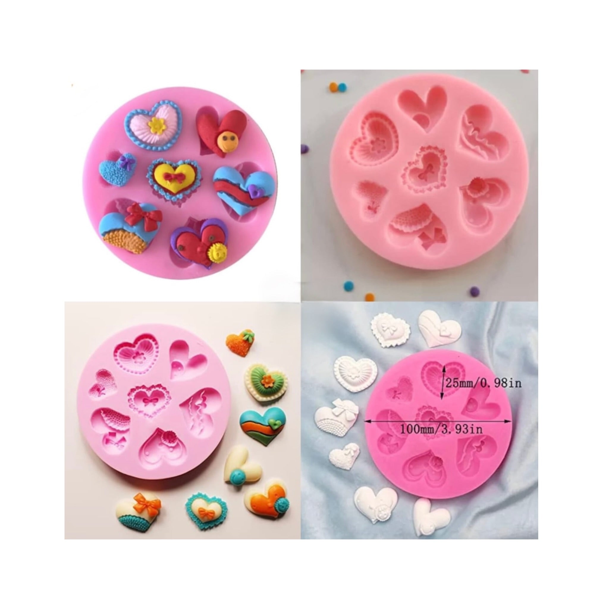 7 Cavity Heart Shape Round Silicone Fondant Mold