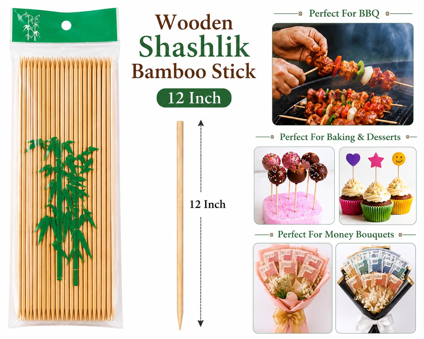 Wooden Shashlik Bamboo (12 inch)