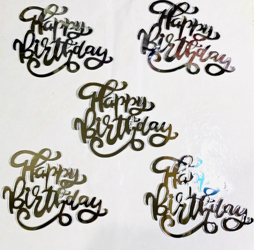 Happy Birthday Silver Acrylic Tag Pack of 5