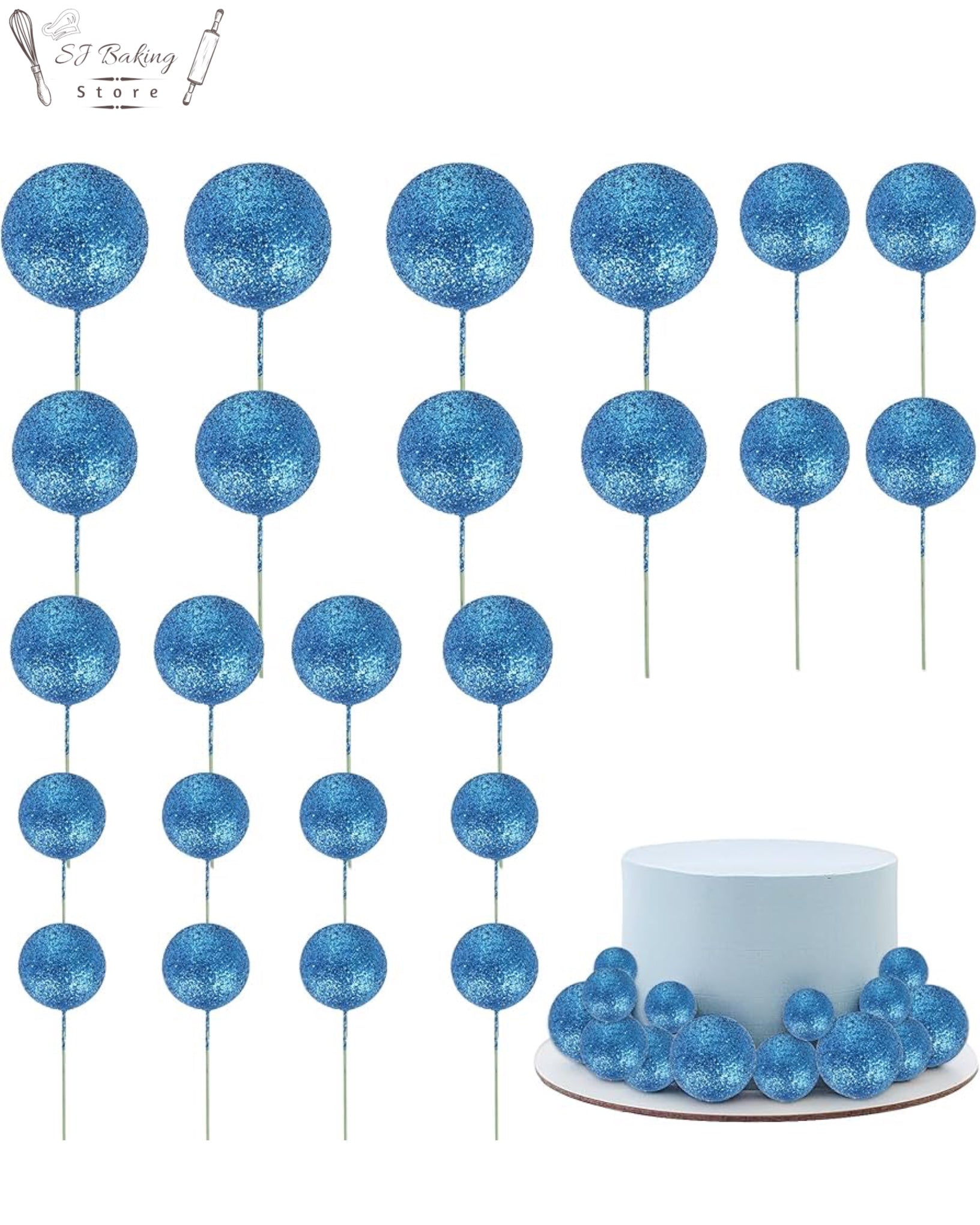 Faux Balls Blue Color Glitter Topper
