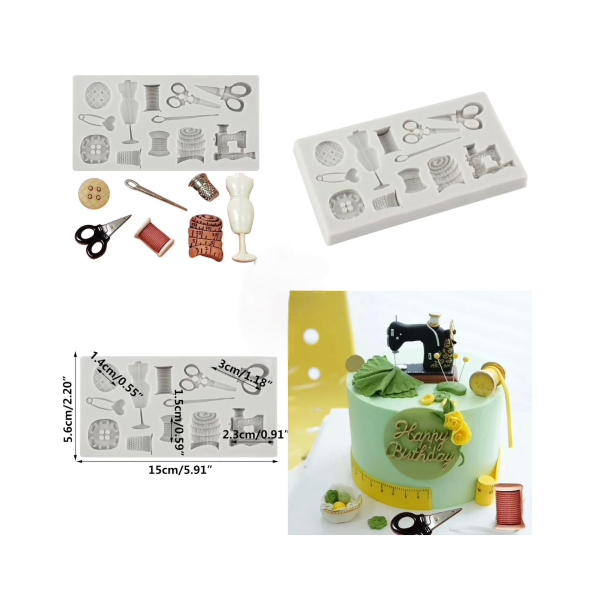12 Cavity Sewing Tools Silicone Fondant Mold
