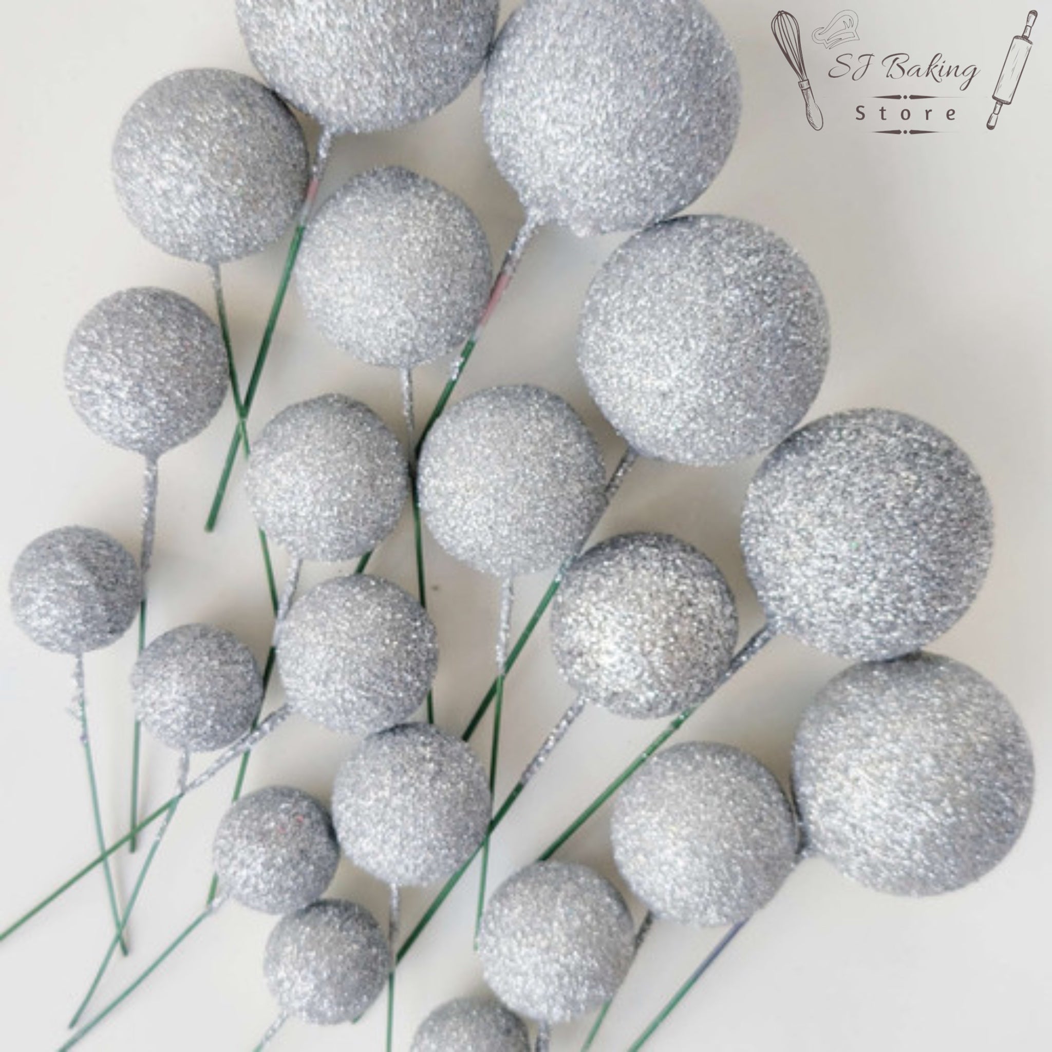 Faux Balls White Glitter Topper