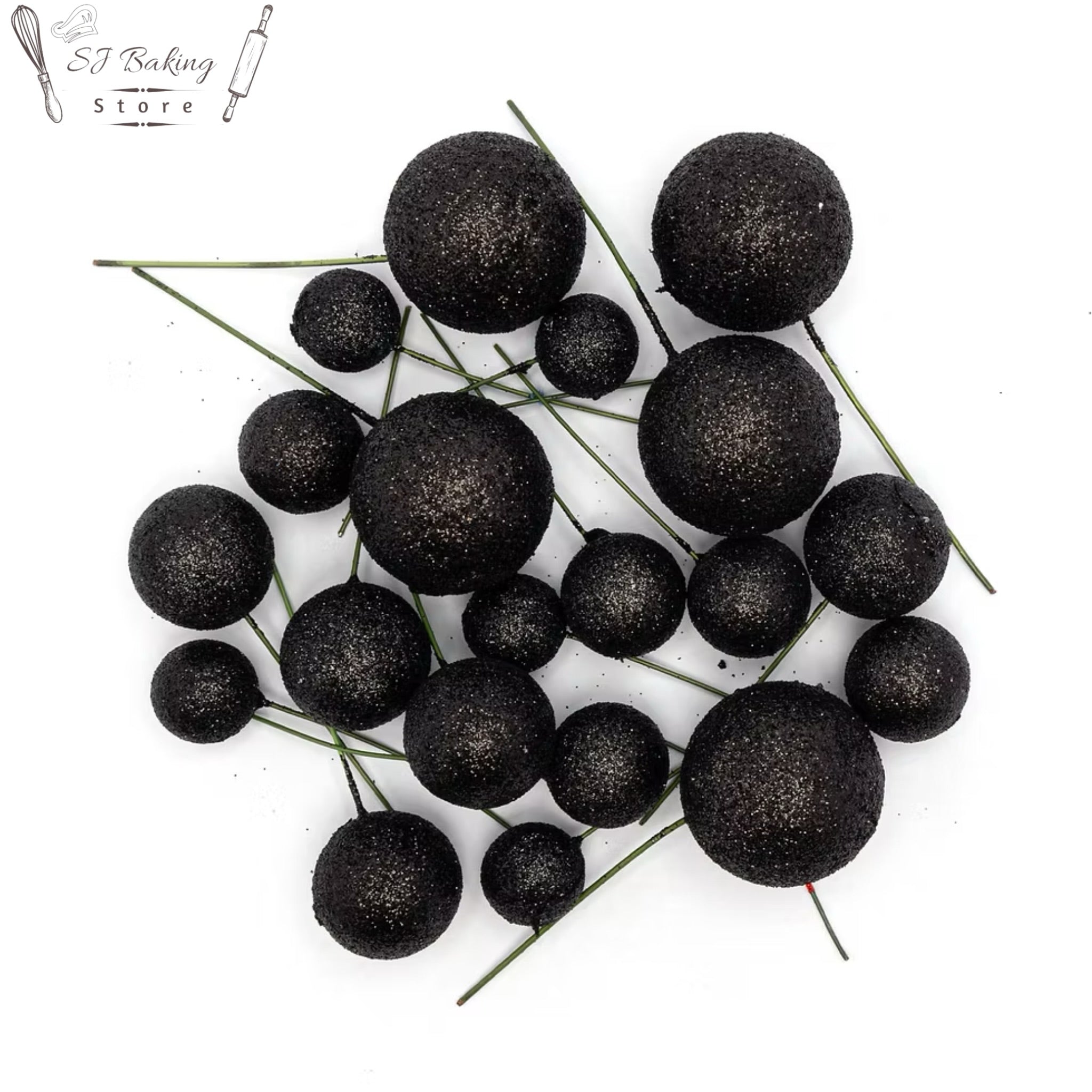 Faux Balls Black Color Glitter Topper