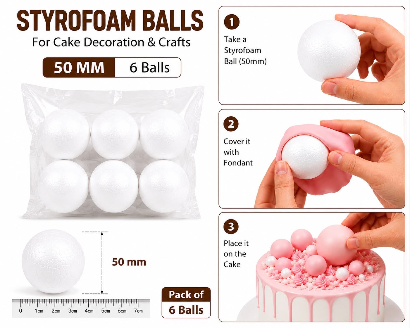 Styrofoam Balls 50mm ( 6 Balls)
