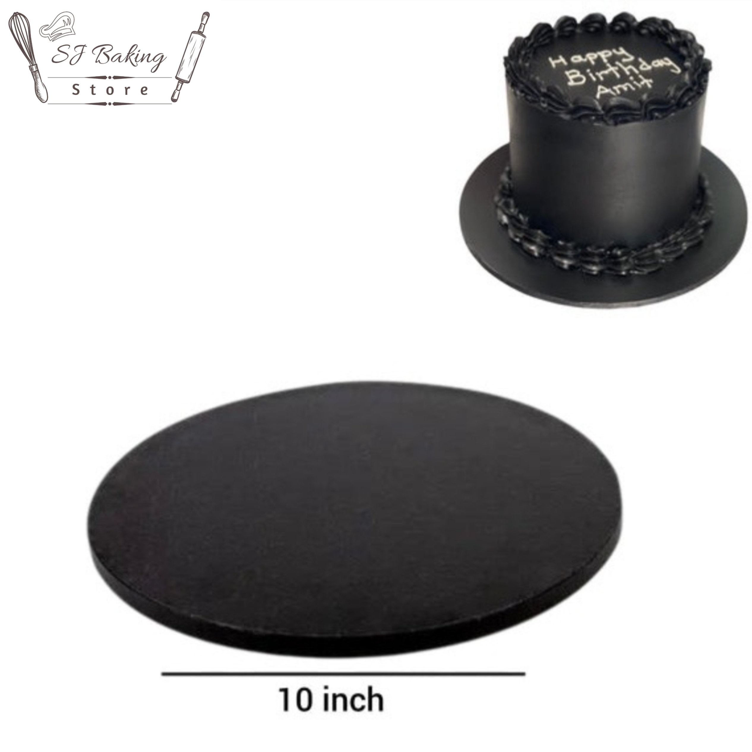 10 Inch Black Round Cake Base