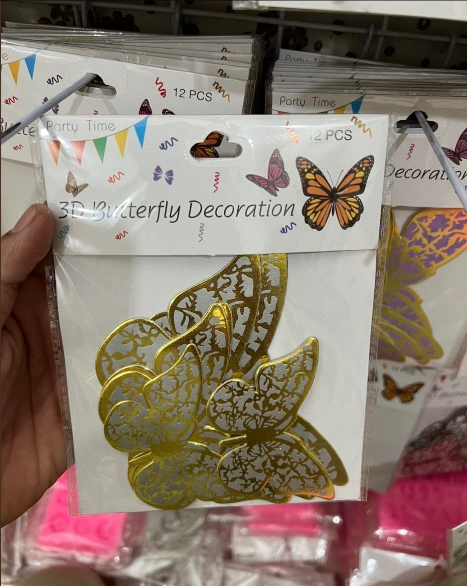 3D Gray & Gold  Butterflies Pack of 12Pcs