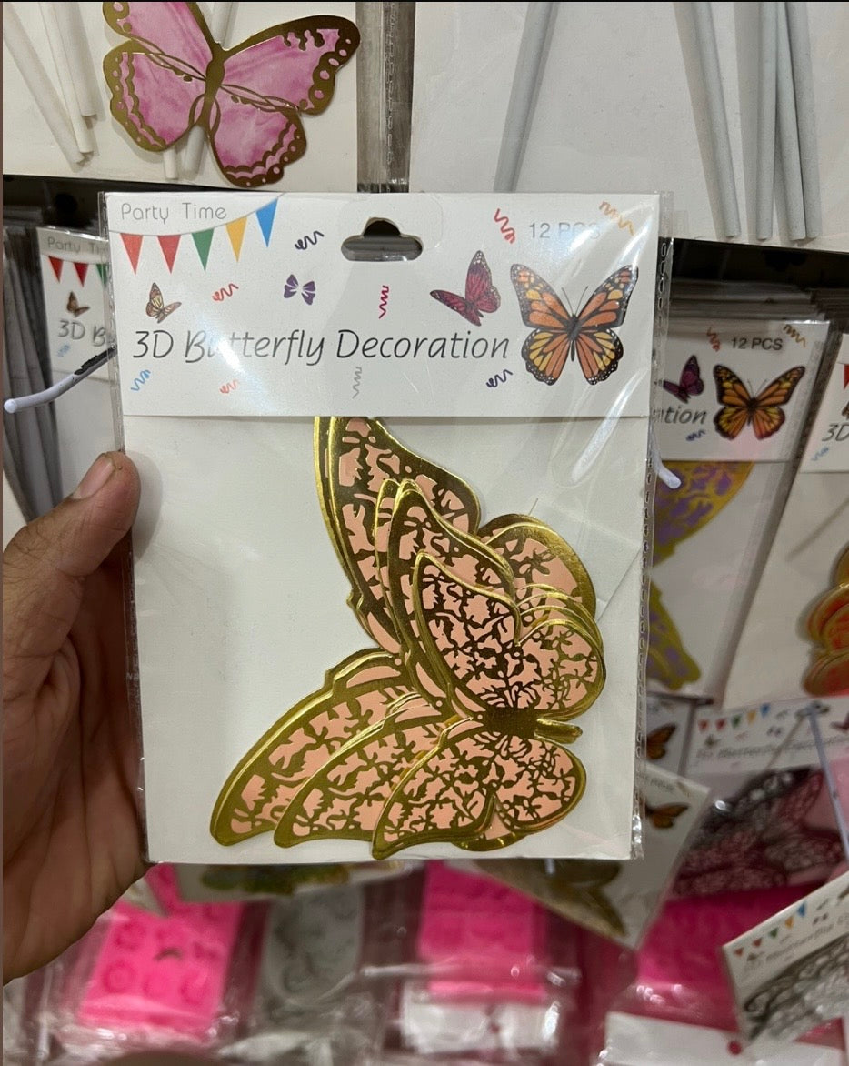 3D Peach & Gold  Butterflies Pack of 12Pcs