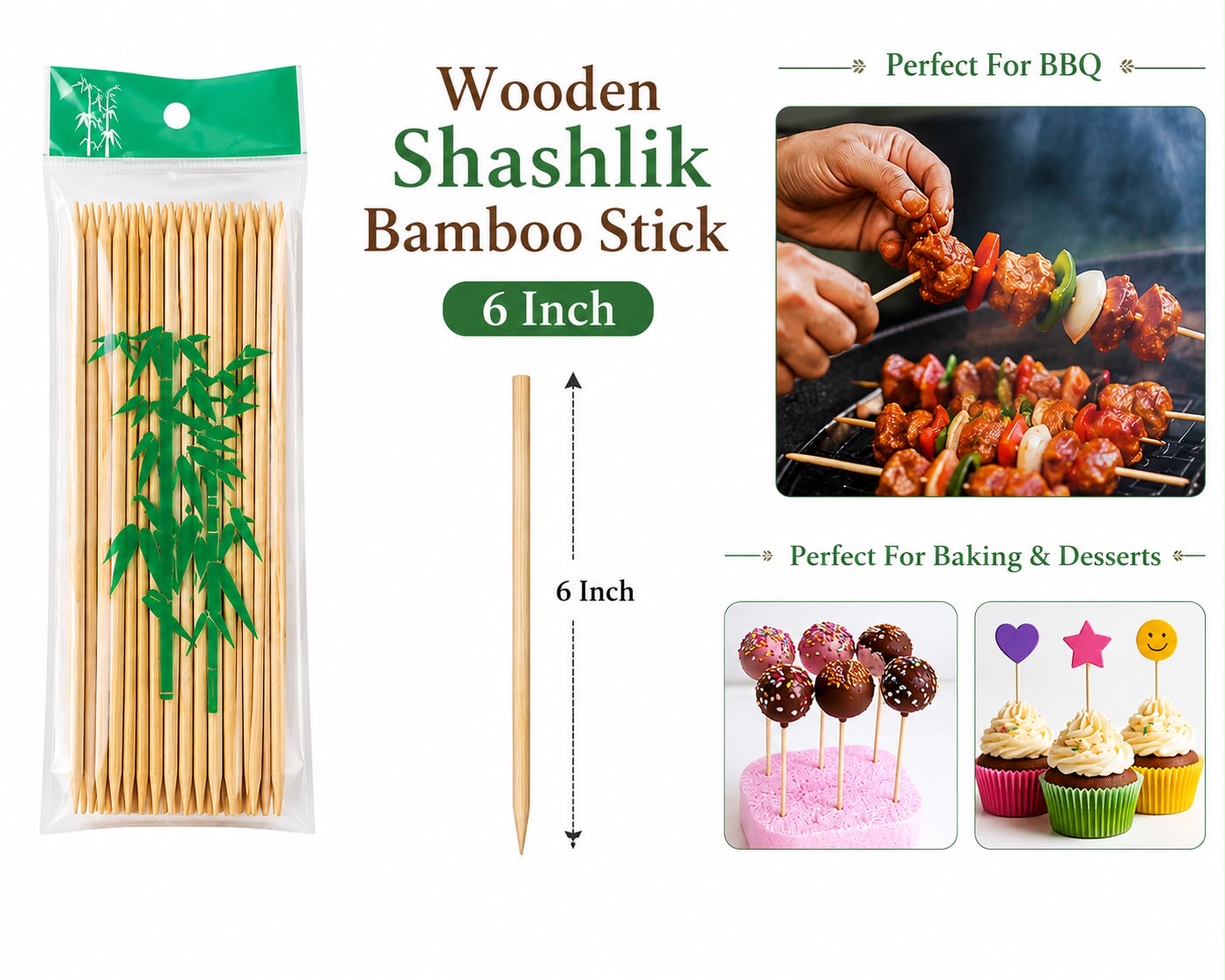 Wooden Shashlik Bamboo (6 inch)