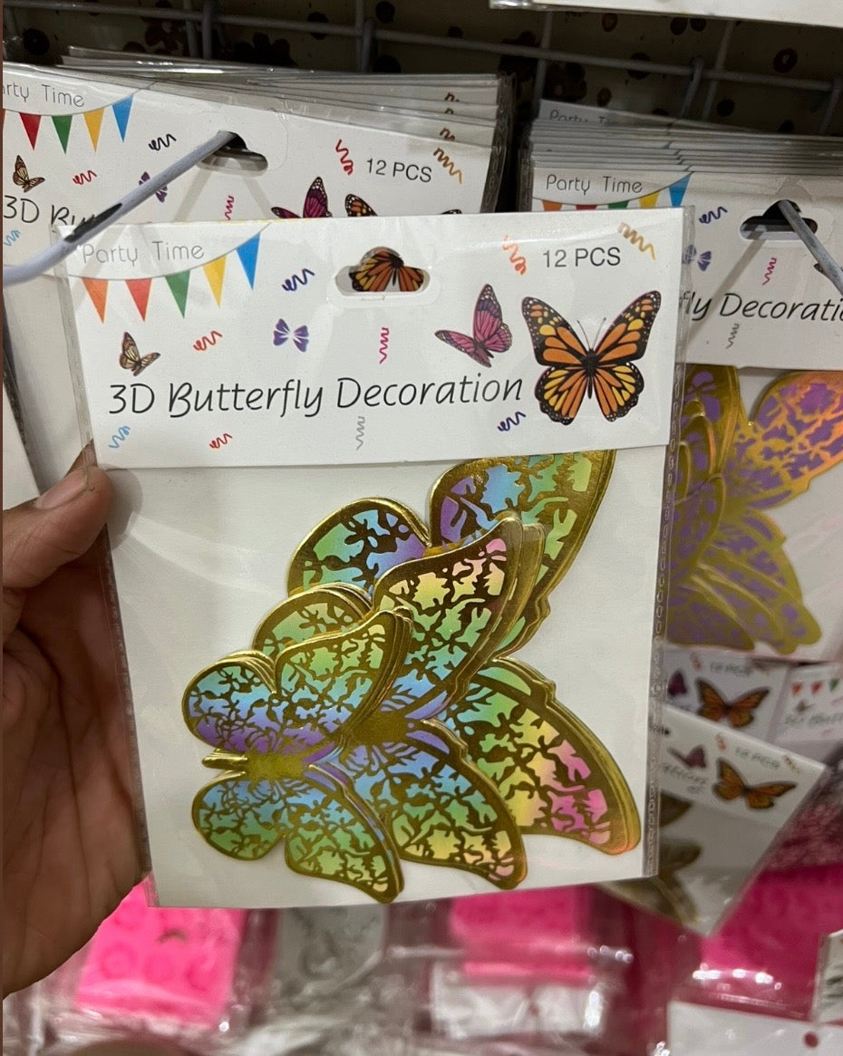 3D Multi & Gold  Butterflies Pack of 12Pcs