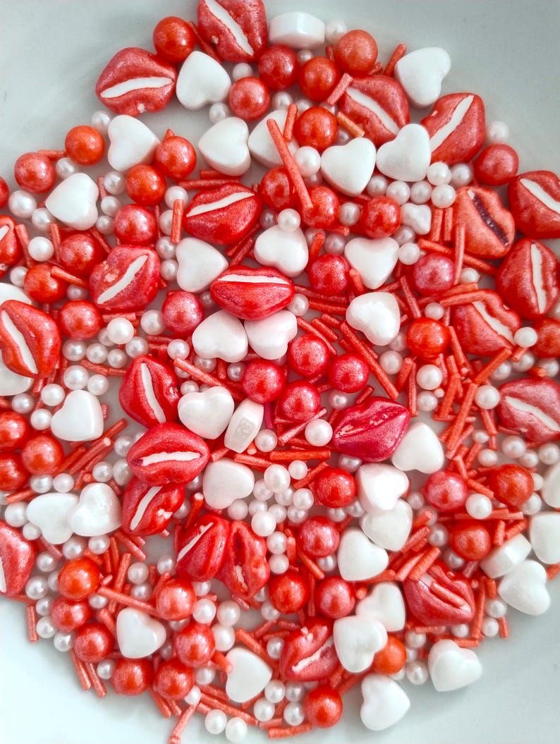 Premium Imported Edible Red & White Sprinkles Mix - Shiny & Elegant Touch (25gm)