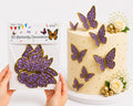 3D Golden & Purple Butterflies For Cake Decoration (12Pcs)