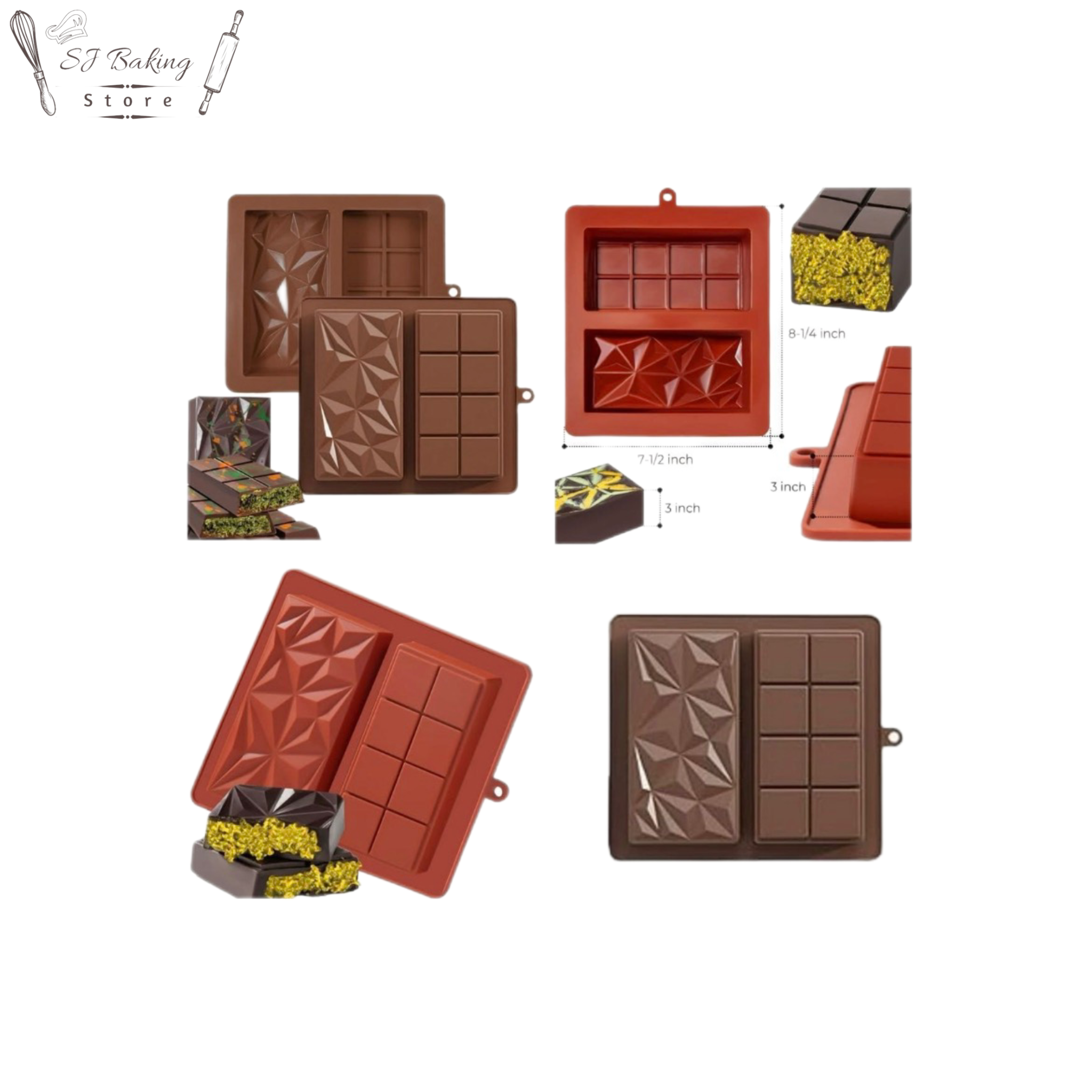 2 Cavity Different Shape Heavy Deep Chocolate Bar Silicone Mold