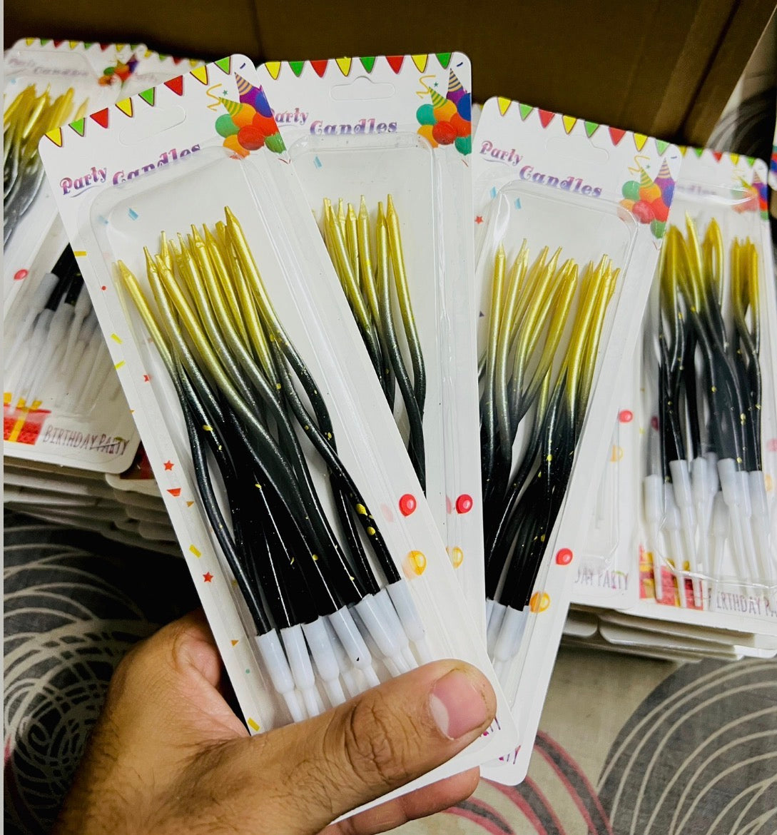 Black & Golden Curve Birthday Candles For Cake Decoration