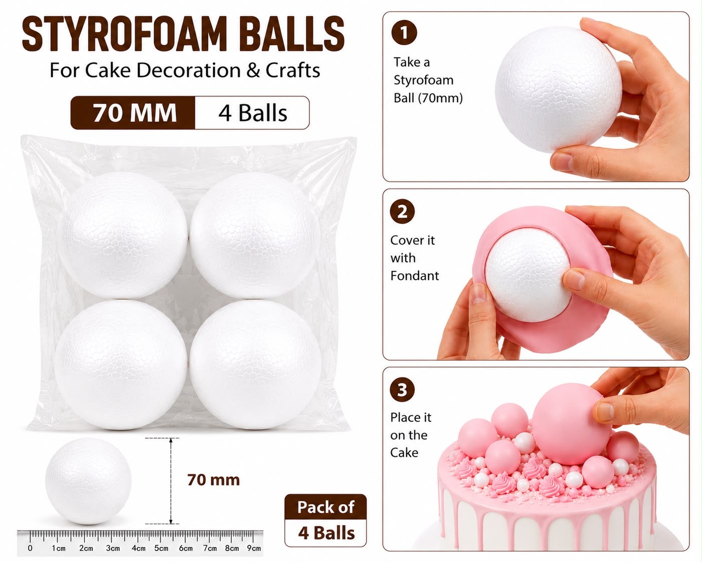 Styrofoam Balls 70mm ( 4 Balls)