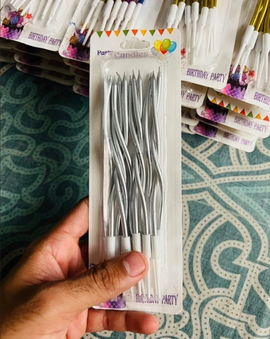 Silver Curve Birthday Candles For Cake Decoration