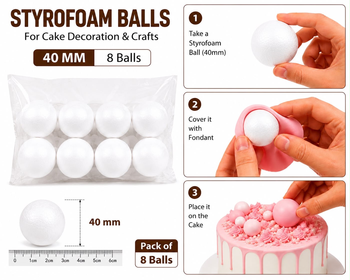 Styrofoam Balls 40mm ( 8 Balls)