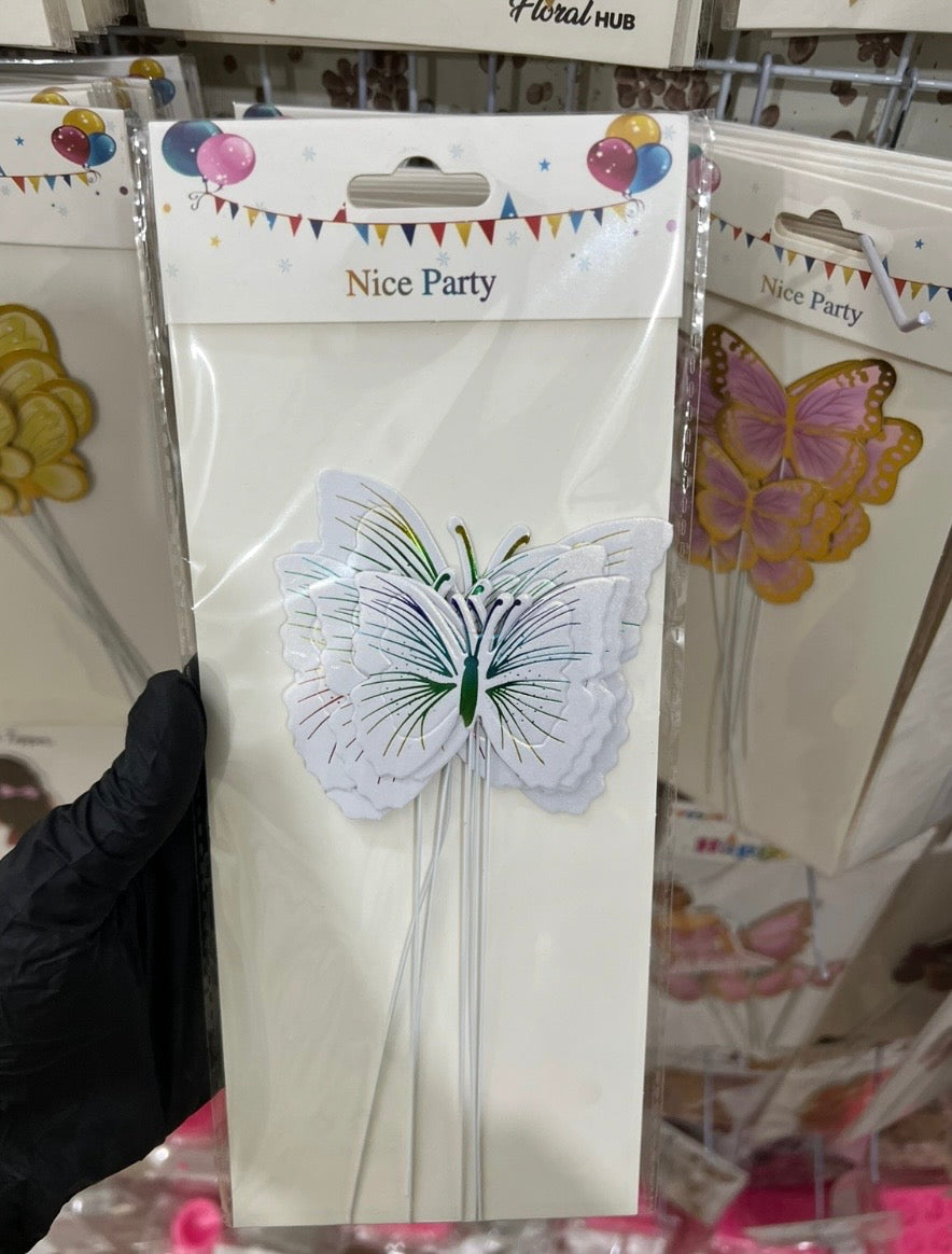 3D White & Green Butterflies Pack of 6Pcs