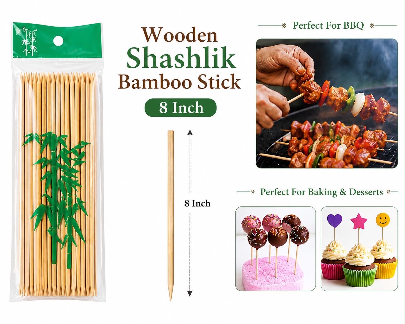 Wooden Shashlik Bamboo (8 inch)