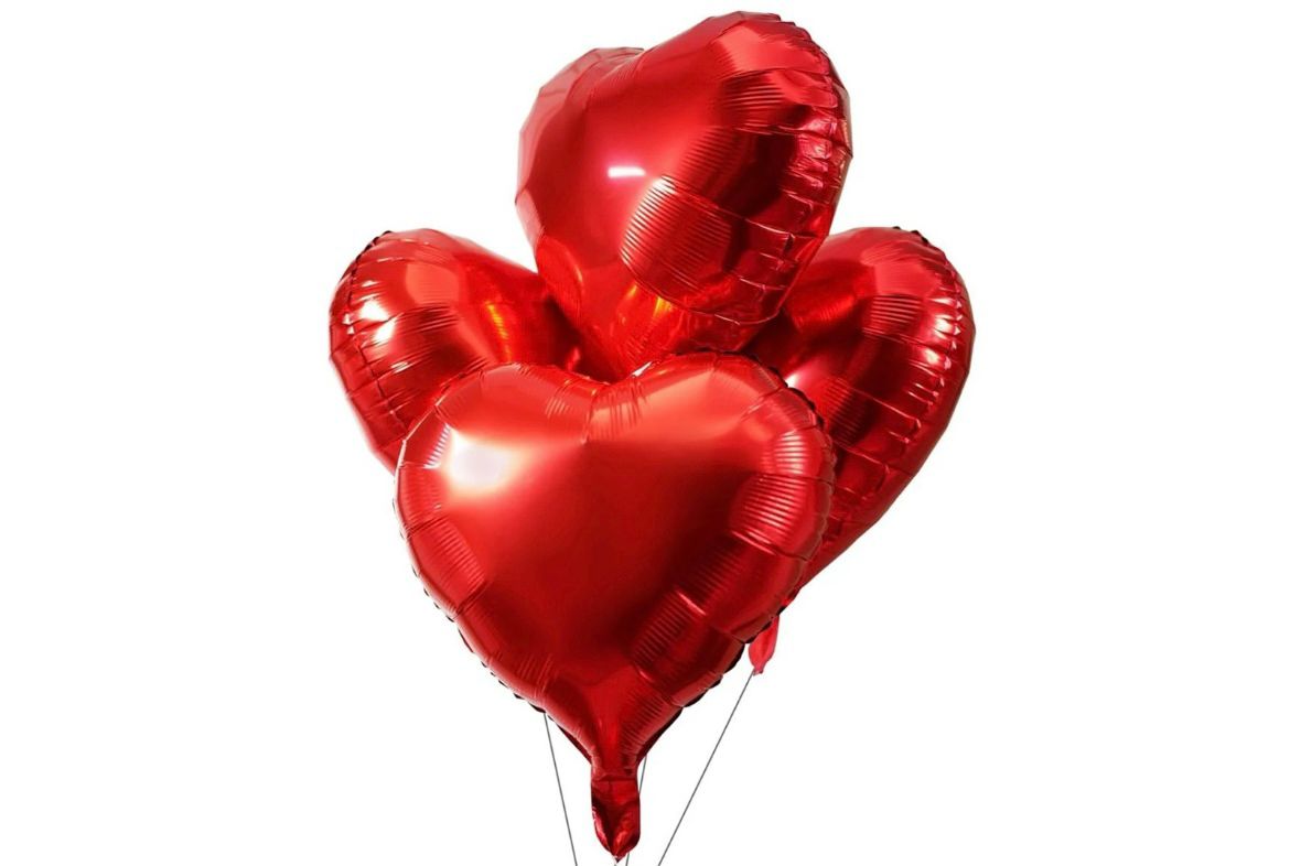 18'Inches Red Heart Shape Large 5Ps Foil Ballons Set