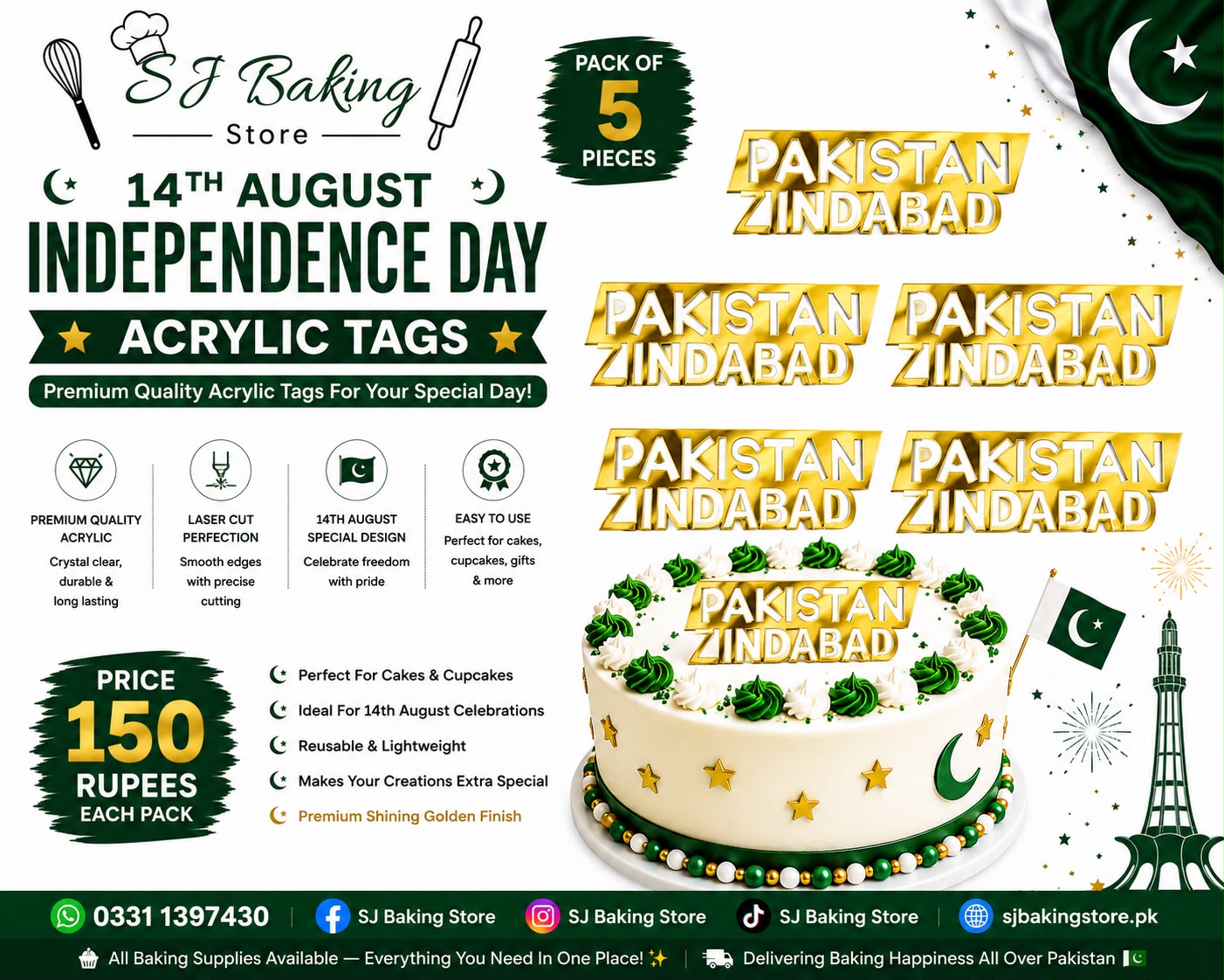 Pakistan Zindabad Acrylic Tags (pack of 5)