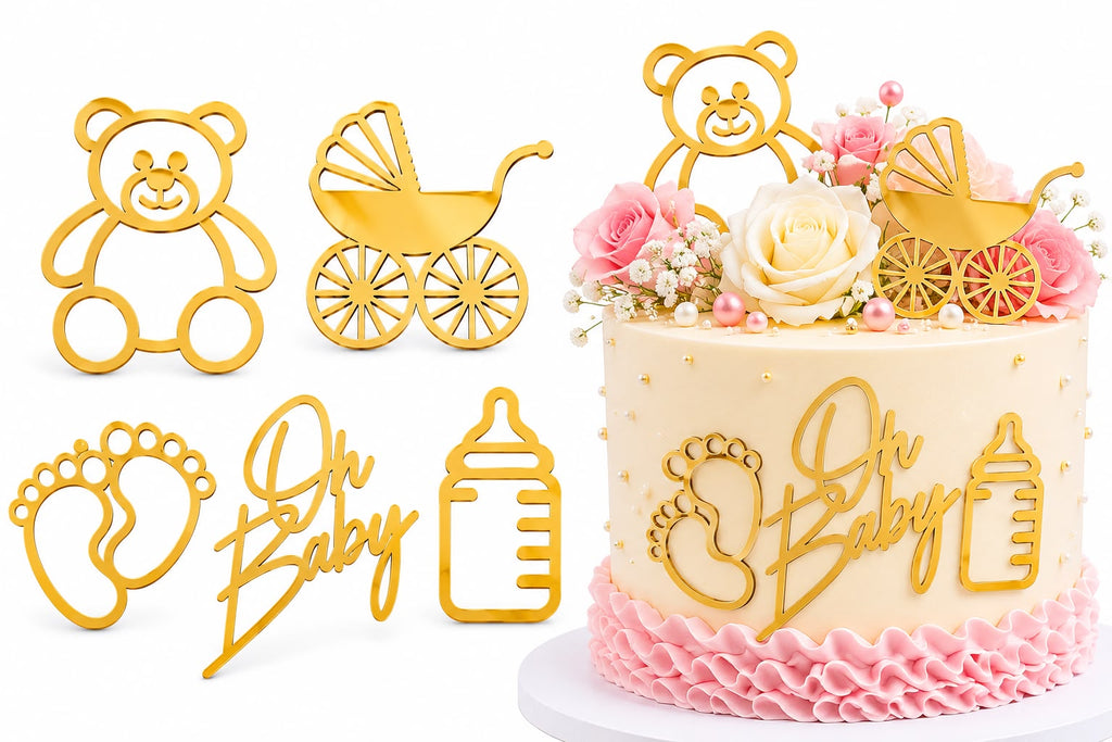 Baby Shower Golden Acrylic Tags Pack of 6