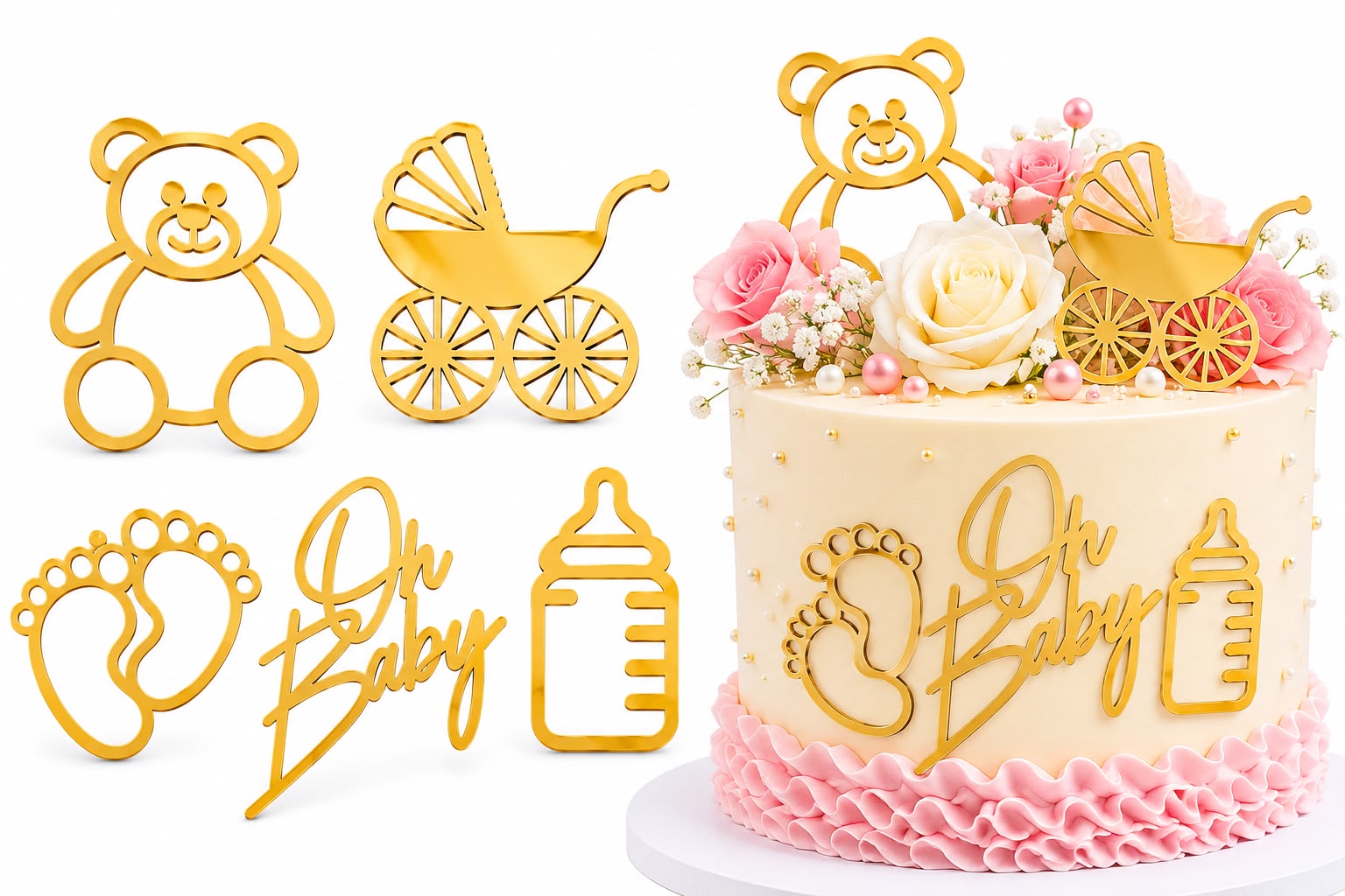 Baby Shower Golden Acrylic Tags Pack of 6