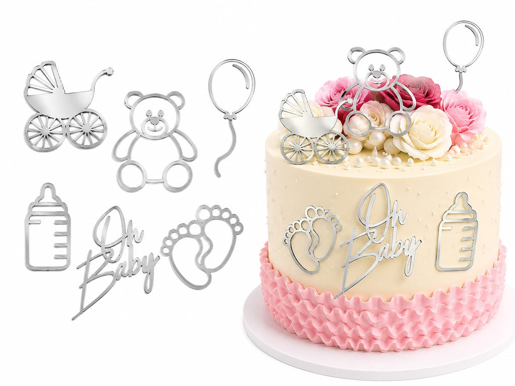 Baby Shower Silver Acrylic Tags Pack of 6
