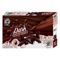Box of dark chocolate with visible brand logo on a white background