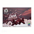 Box of dark chocolate with a brand logo on a white background