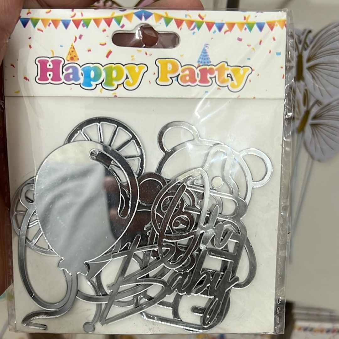 Baby Shower Silver Acrylic Tags Pack of 6