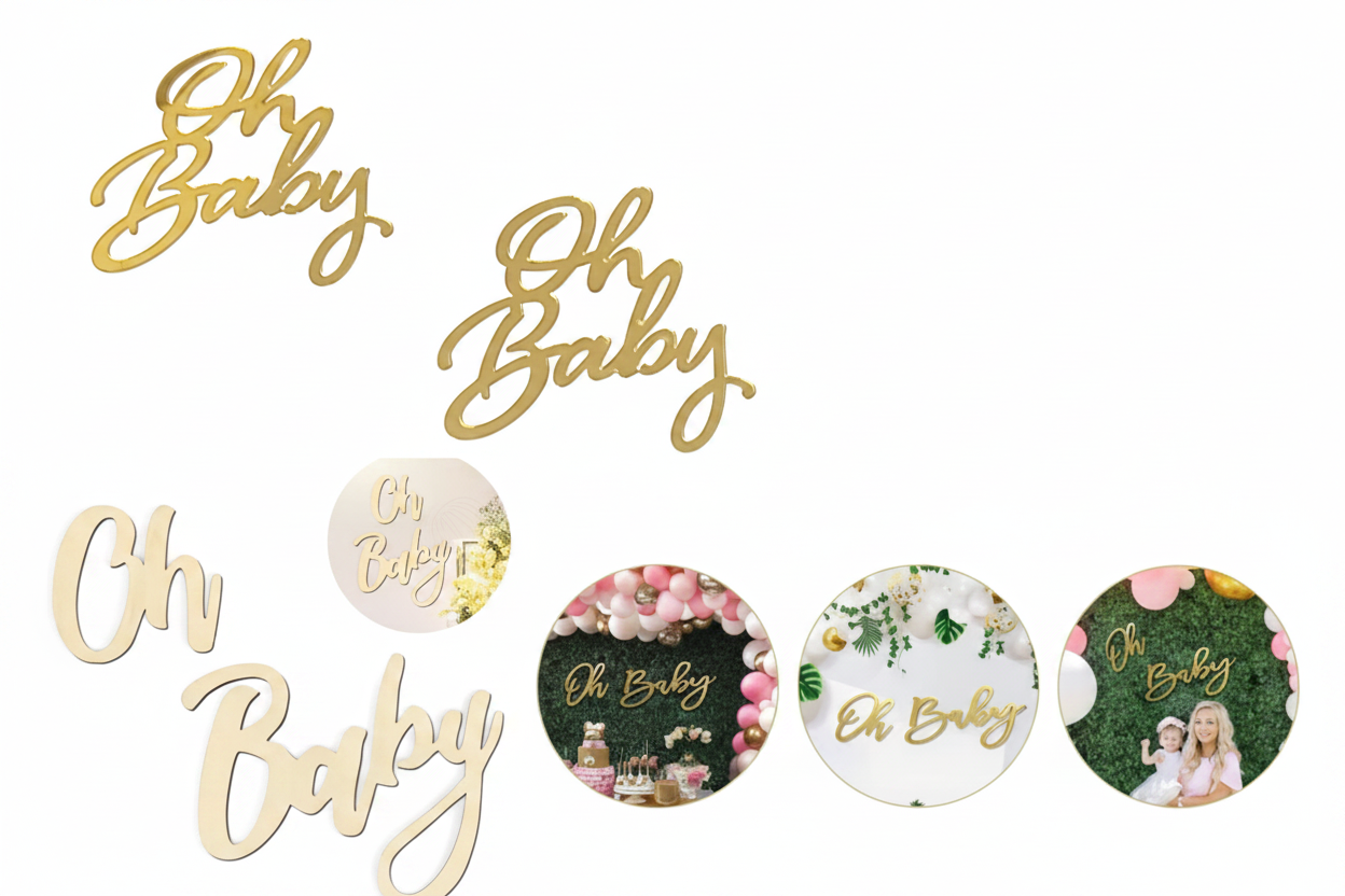 Oh Baby Golden Acrylic Tags Pack of 5