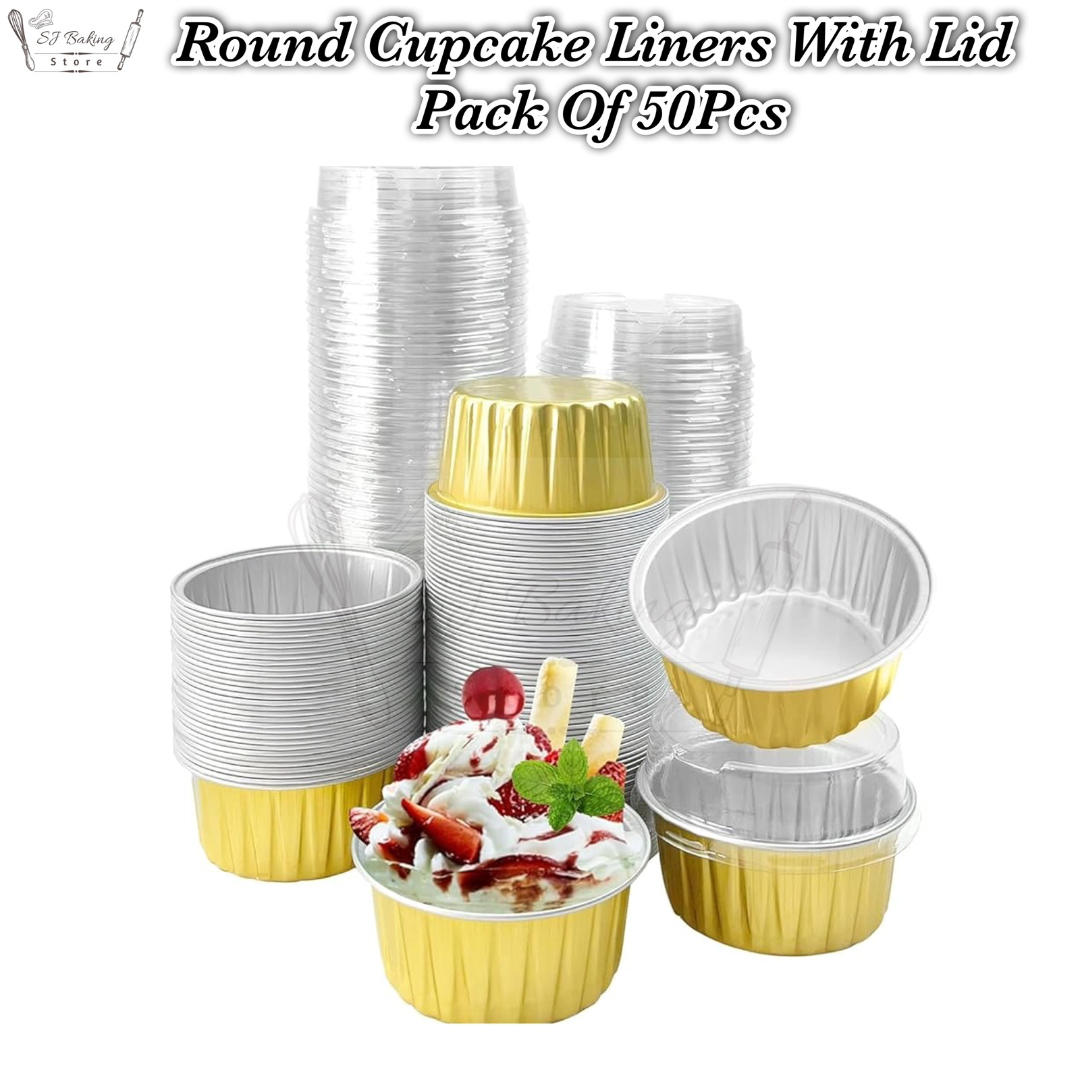 Round Yellow Cupcake Liners With Lid (Pack of 50Pcs)