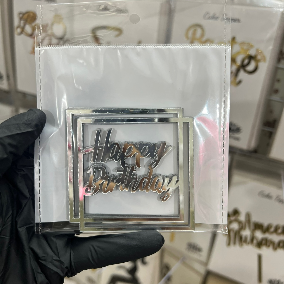 Happy Birthday Silver Acrylic Tags (Pack of 5Pcs)