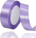Roll of purple ribbon with text indicating length on a white background