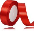 Red ribbon roll with text indicating about 10 yards on a white background